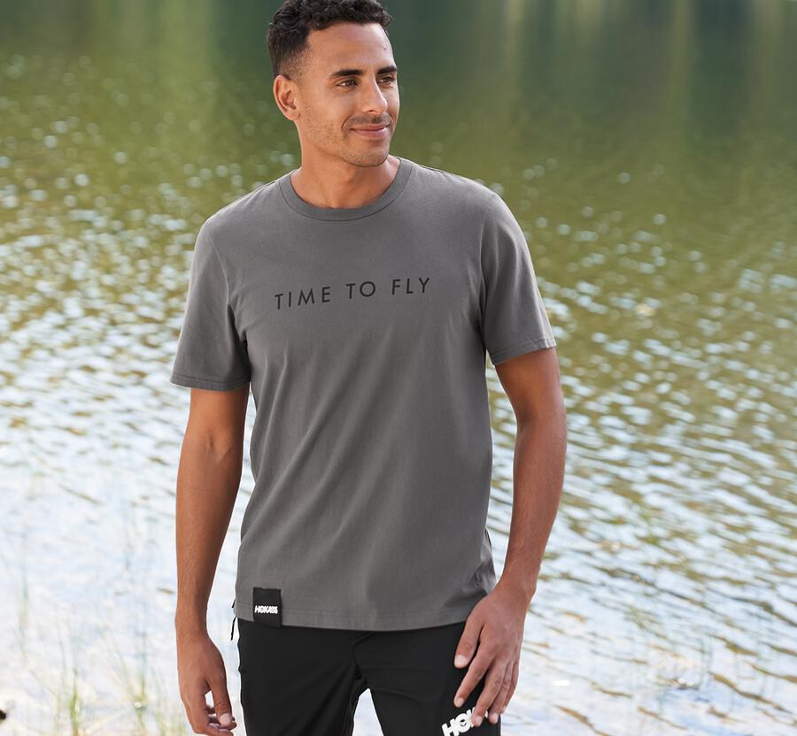 Hoka One One Mens Tee - Brand - Grey - RECA37965